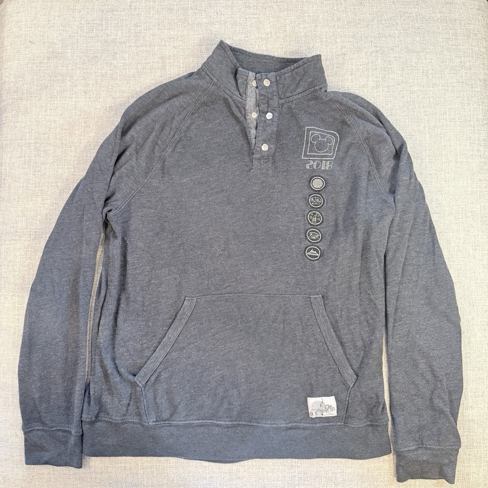 Disney Parks 2018 Mickey Gray Snap Neck Pullover Sweatshirt Men's X Large‎